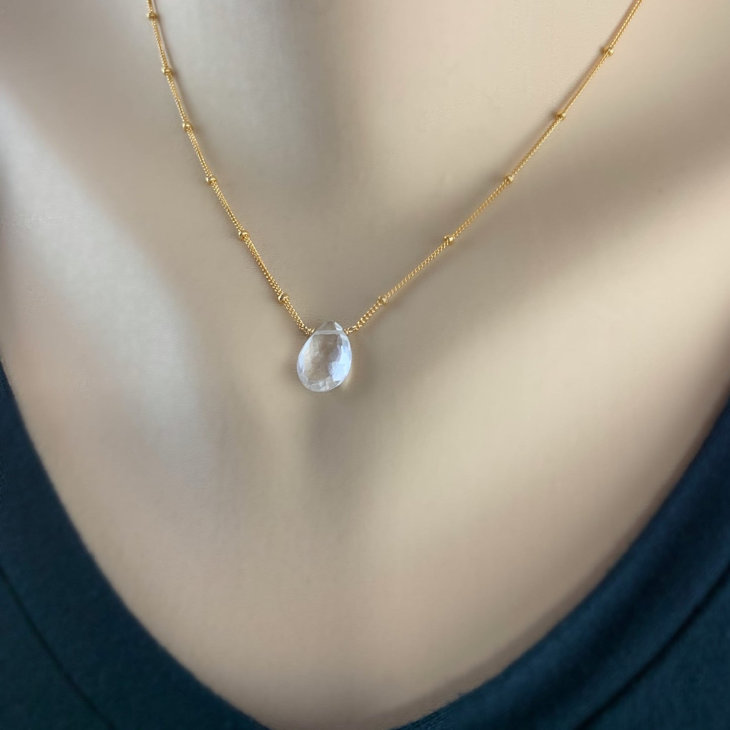 White Topaz Necklace April Birthstone Gemstone Necklace Crystal Necklace Layering Necklace Gold Necklace Silver Necklace Gift for Her