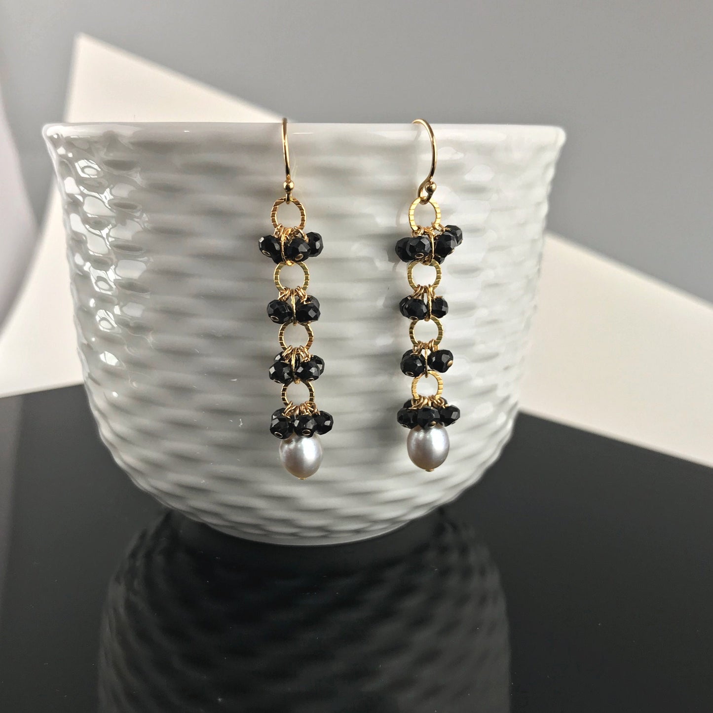 Pearl Earrings Black Earrings Cluster Earrings Linear Earrings Statement Earrings Drop Earrings Dangle Earrings