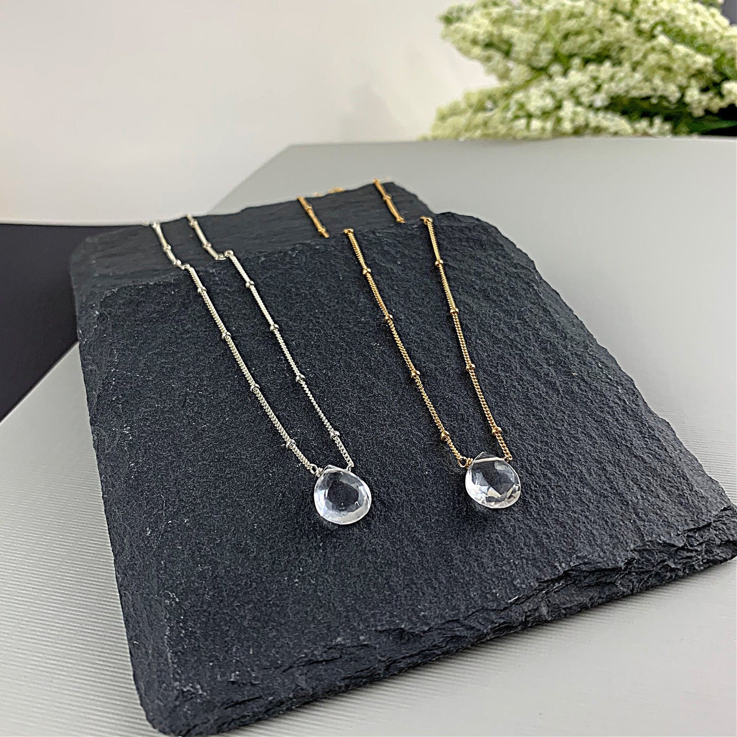 White Topaz Necklace April Birthstone Gemstone Necklace Crystal Necklace Layering Necklace Gold Necklace Silver Necklace Gift for Her
