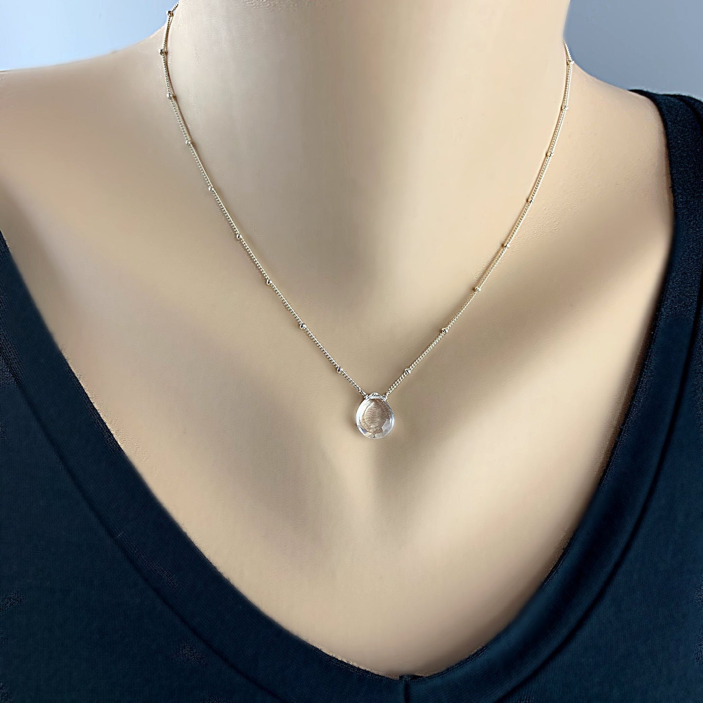 White Topaz Necklace April Birthstone Gemstone Necklace Crystal Necklace Layering Necklace Gold Necklace Silver Necklace Gift for Her