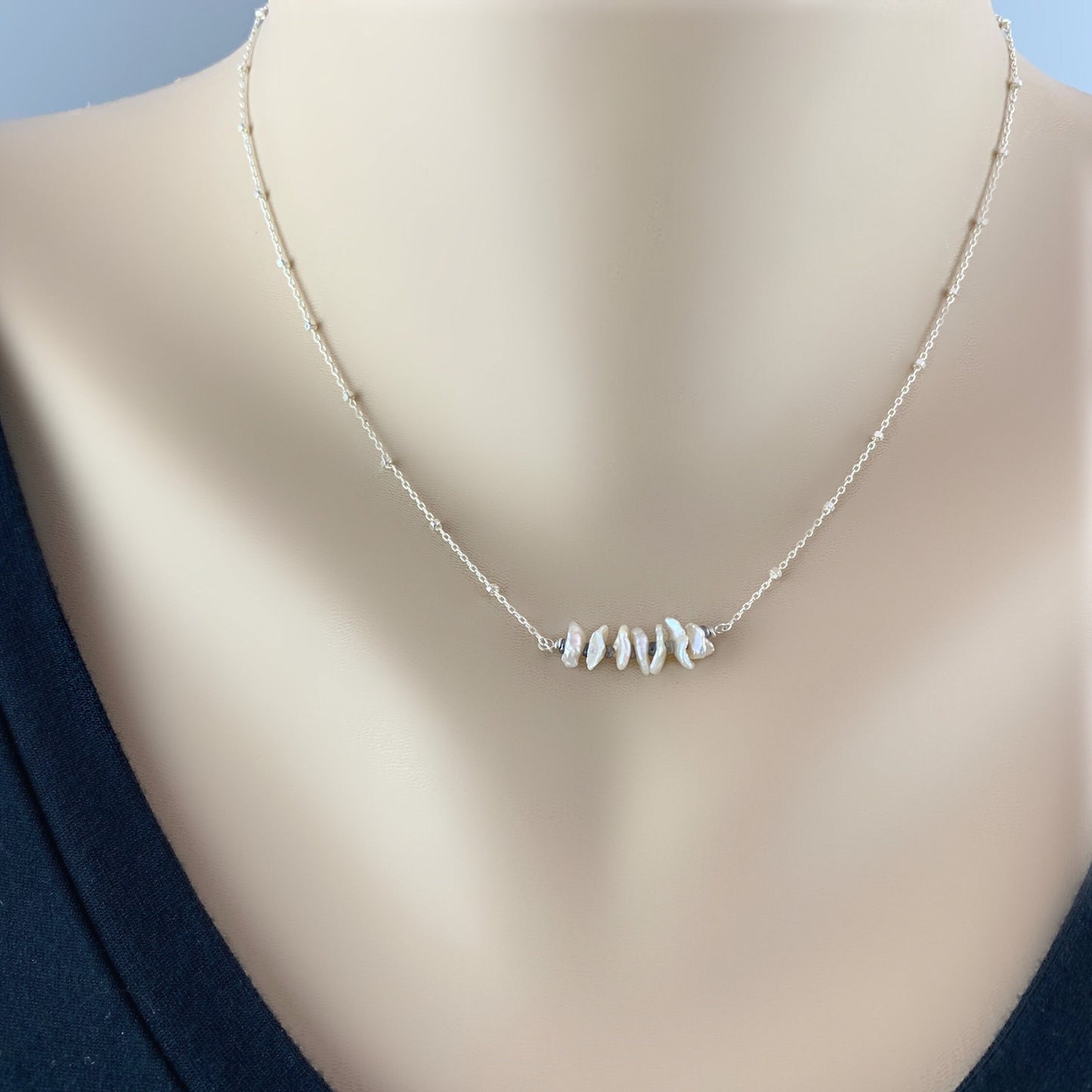 Pearl Necklace Bar Necklace June Birthstone Dainty Necklace Layering Necklace Delicate Necklace Beaded Necklace