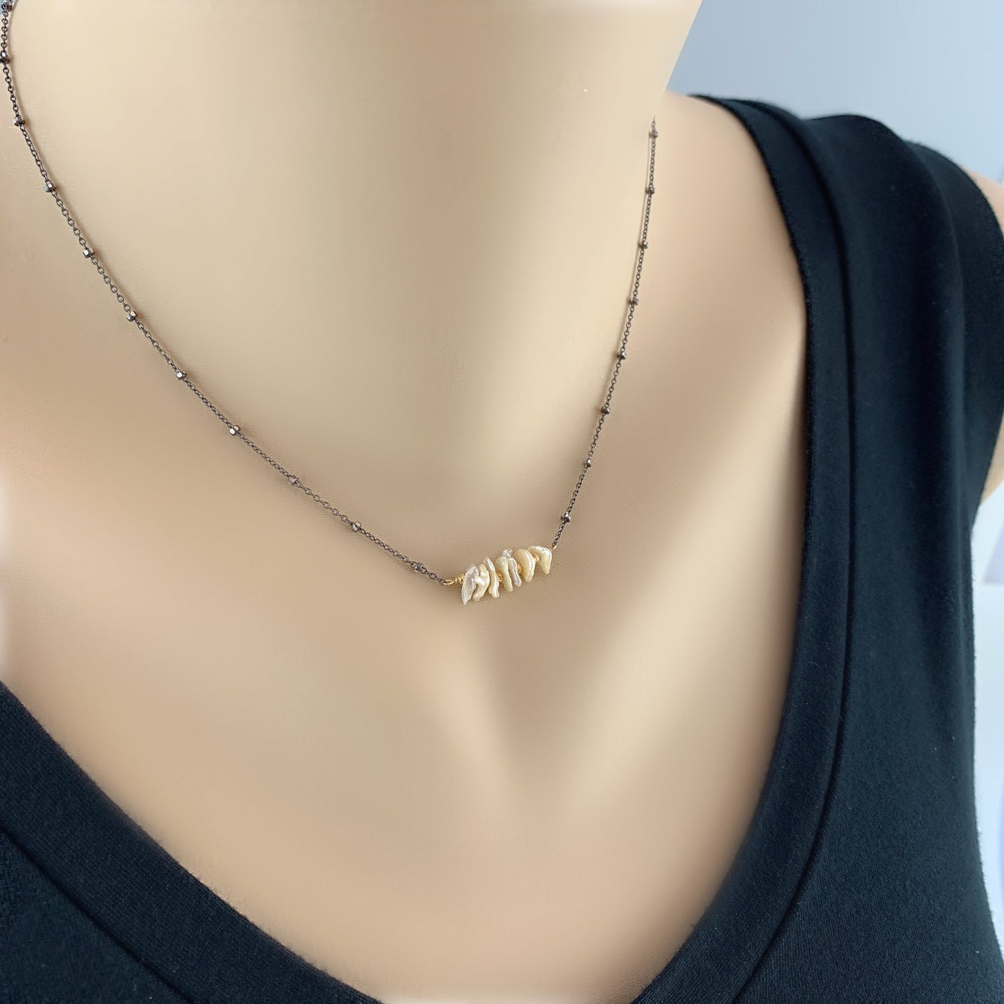 Pearl Necklace Bar Necklace June Birthstone Dainty Necklace Layering Necklace Delicate Necklace Beaded Necklace