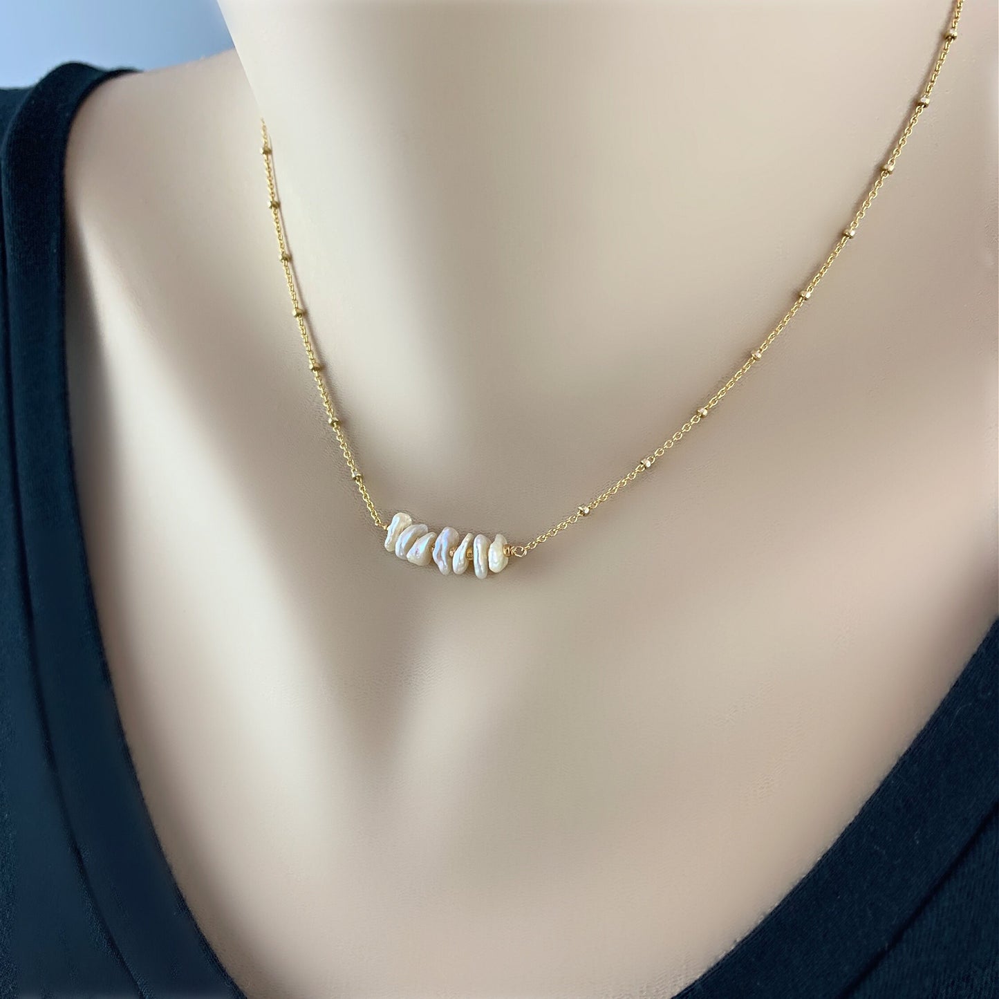 Pearl Necklace Bar Necklace June Birthstone Dainty Necklace Layering Necklace Delicate Necklace Beaded Necklace