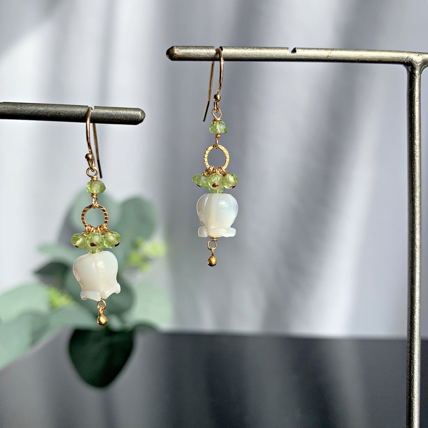 Flower Earrings Peridot Earrings Cluster Earrings White Earrings Dainty Earrings Gold Earrings Gift for Her Gift for Mom Unique Gift
