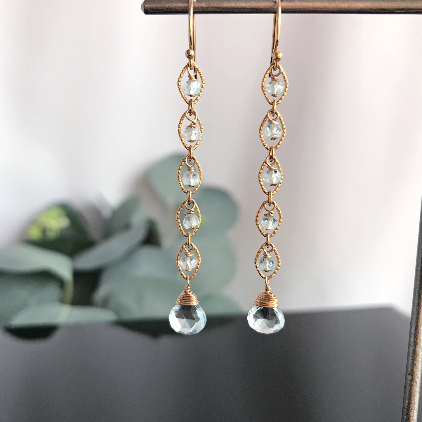 Blue Topaz Earrings,Linear Earrings,Drop Earrings,Long Earrings,Elegant Earrings,Dainty Earrings,Delicate Earrings,December Birthstone
