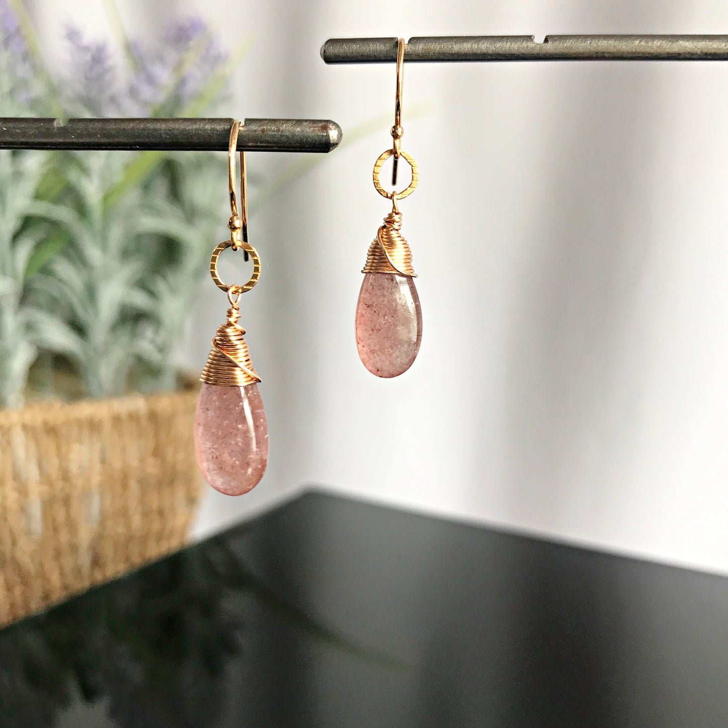 Quartz Earrings Teardrop Earrings Earrings for Women Pink Earrings Gift for Her Gold Earrings Silver Earrings Cute Earrings Gift for Wife