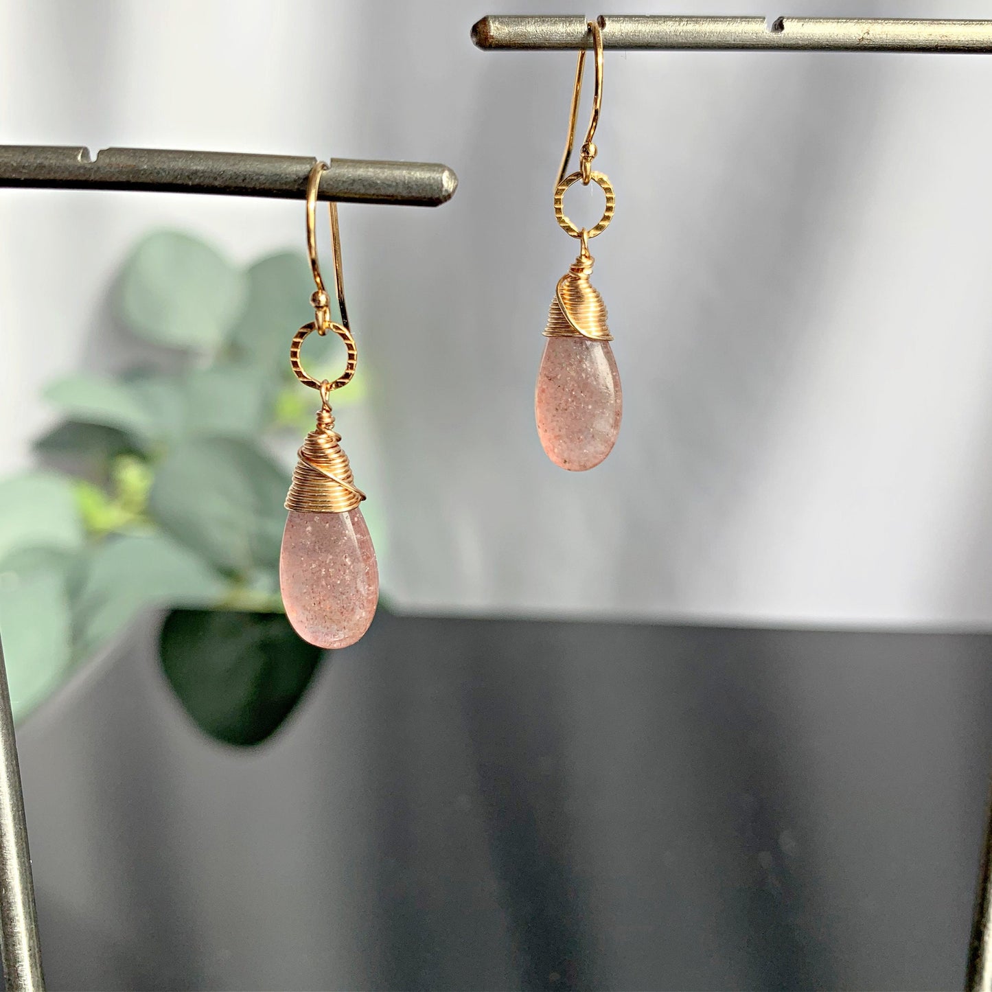 Quartz Earrings Teardrop Earrings Earrings for Women Pink Earrings Gift for Her Gold Earrings Silver Earrings Cute Earrings Gift for Wife