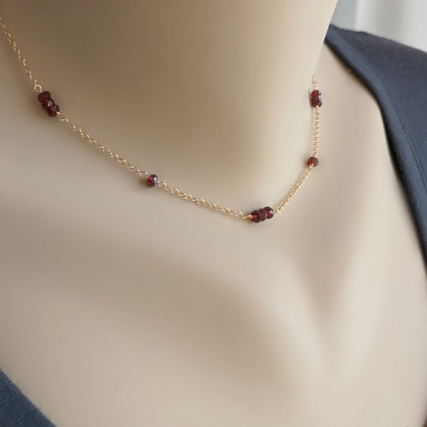Garnet Necklace,Layering Beads Necklace,Dainty Garnet Jewelry,Birthstone Necklace,Garnet Choker Necklace, Garnet Necklace for Women