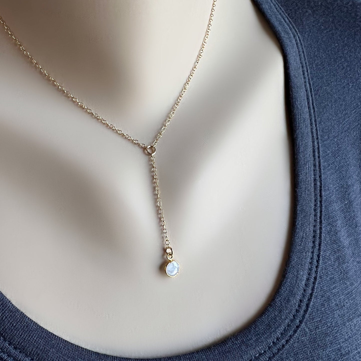 Moonstone Y Necklace,Moonstone Necklace,June Birthstone,Delicate Lariat,Short Y Necklace,Dainty Layering Necklace,Black Chain Necklace