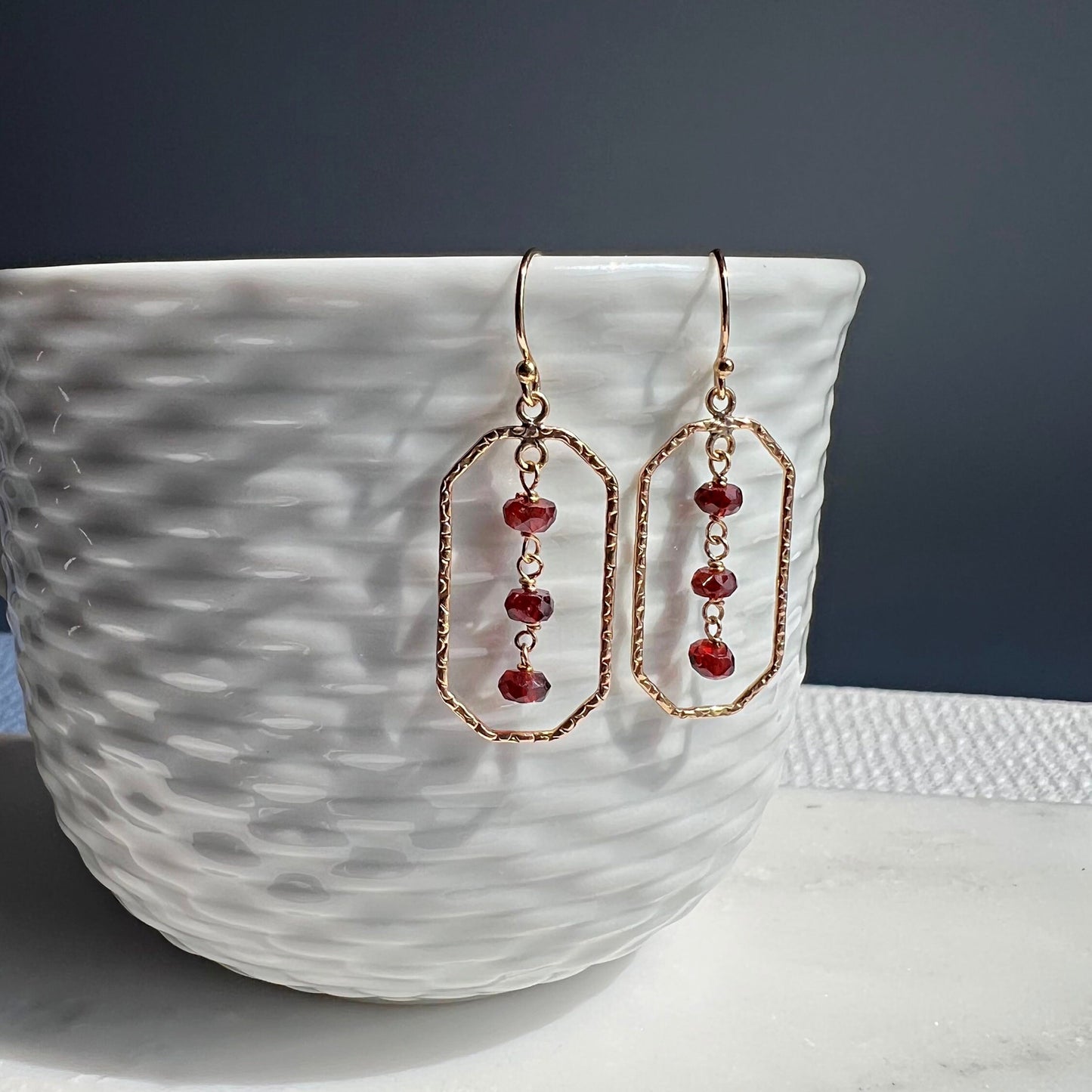 Garnet Earrings,Red Earrings, Geometric Earrings, Dainty Earrings,Minimalist Earrings,Gemstone Earrings, Everyday Earrings, January Earrings