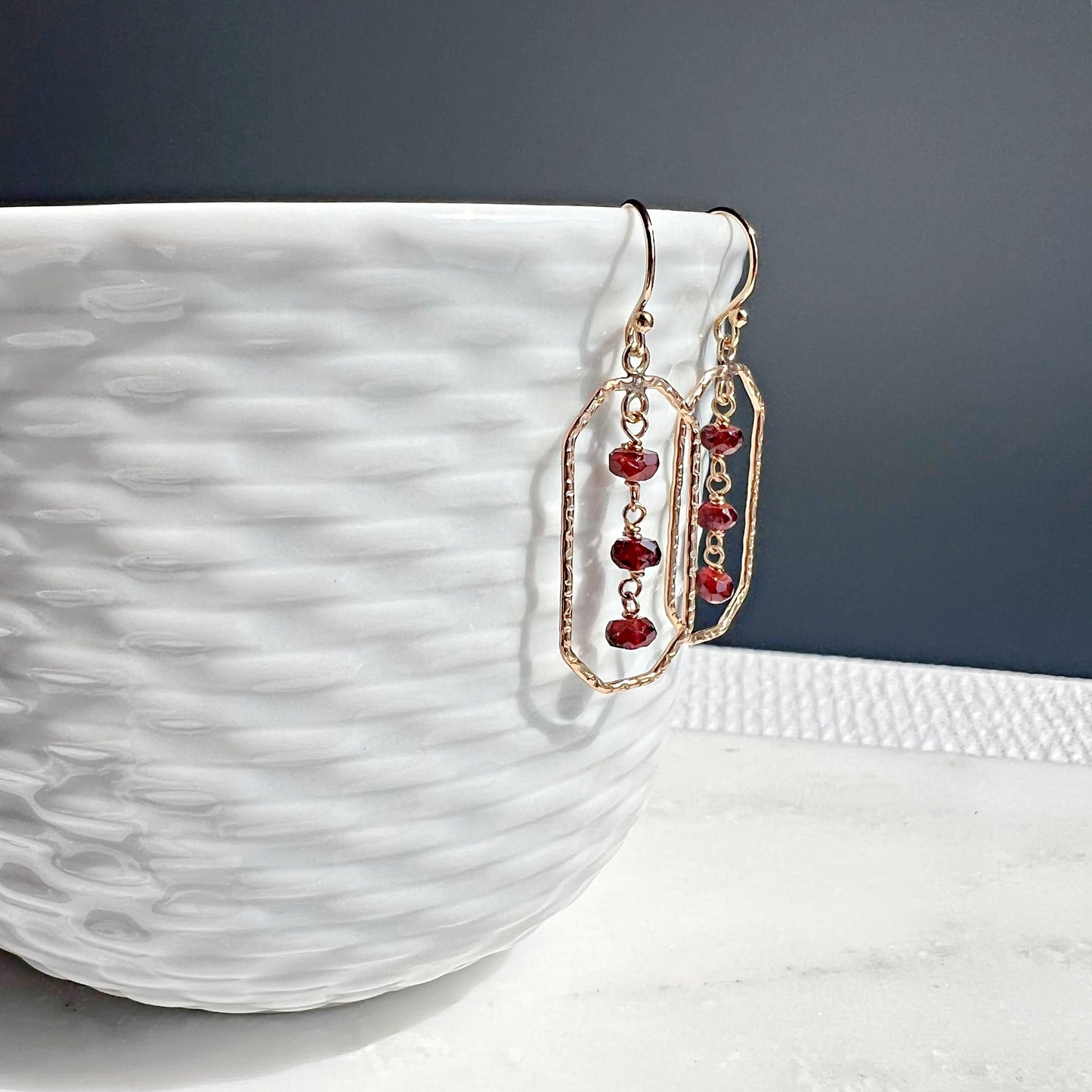 Garnet Earrings,Red Earrings, Geometric Earrings, Dainty Earrings,Minimalist Earrings,Gemstone Earrings, Everyday Earrings, January Earrings