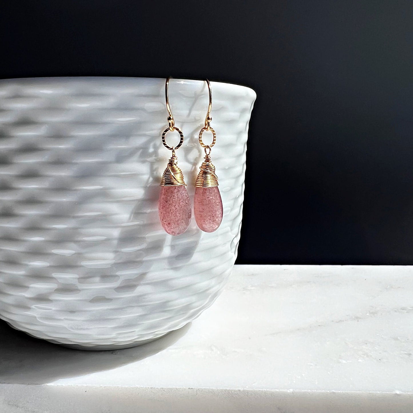 Quartz Earrings Teardrop Earrings Earrings for Women Pink Earrings Gift for Her Gold Earrings Silver Earrings Cute Earrings Gift for Wife