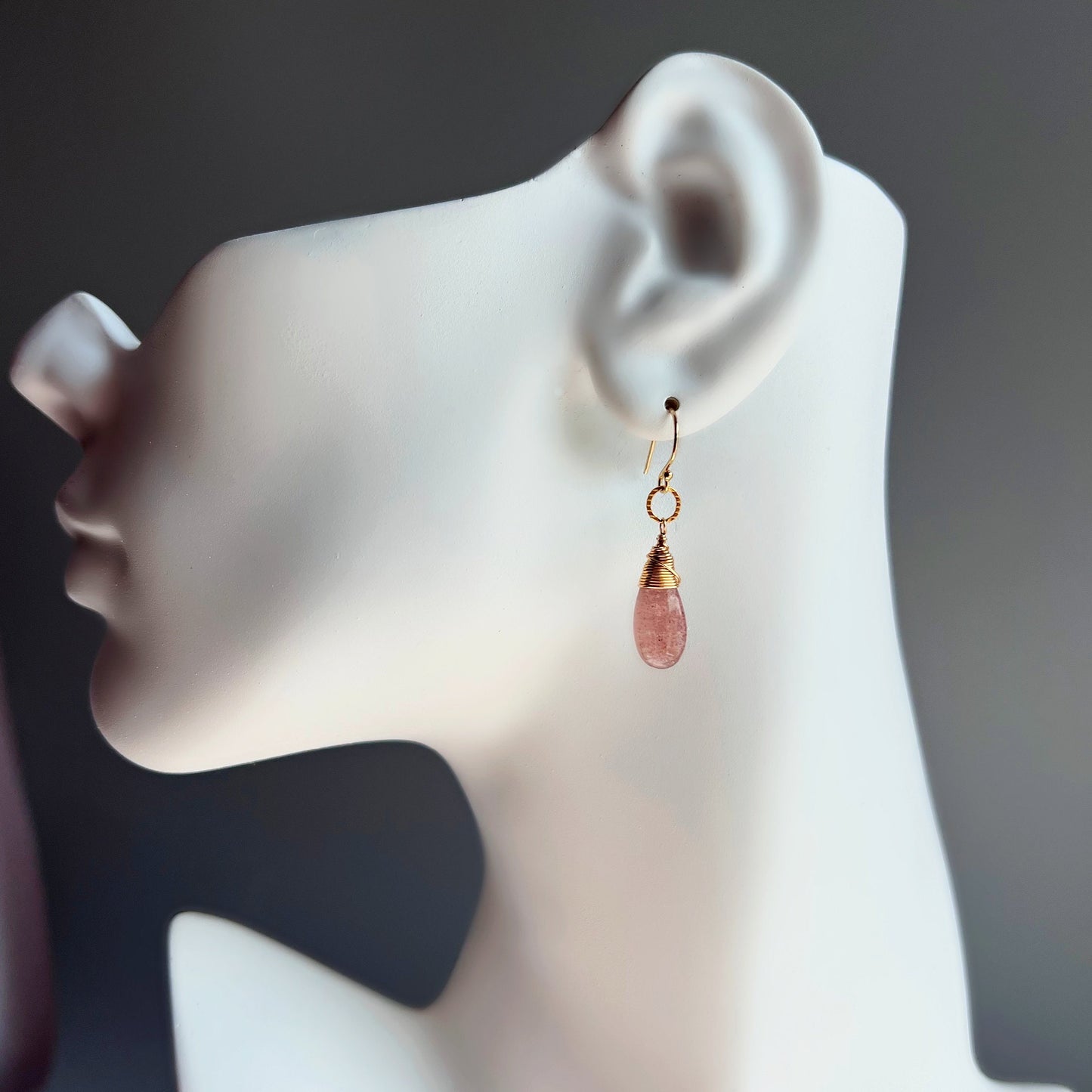 Quartz Earrings Teardrop Earrings Earrings for Women Pink Earrings Gift for Her Gold Earrings Silver Earrings Cute Earrings Gift for Wife