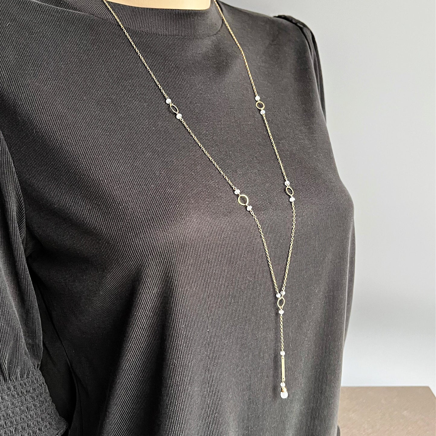 Elegant Rainbow Moonstone Y Necklace – Minimalist Drop Design for Chic Layering, Perfect Gift for Her, Stylish Gemstone Jewelry