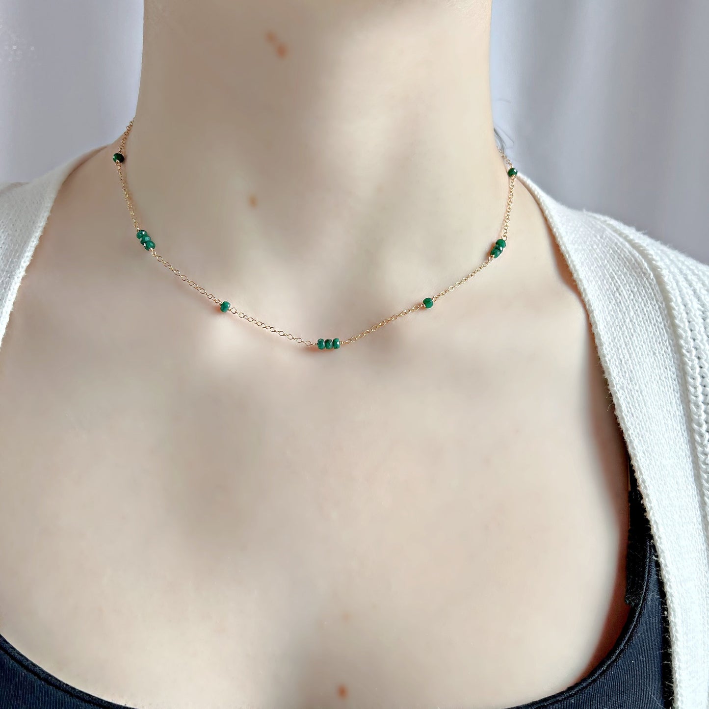 Dainty Emerald Layering Necklace- Delicate May Birthstone Jewelry, Crystalized Beauty, Natural Emeralds in 14K Gold Filled or Sterling Silver