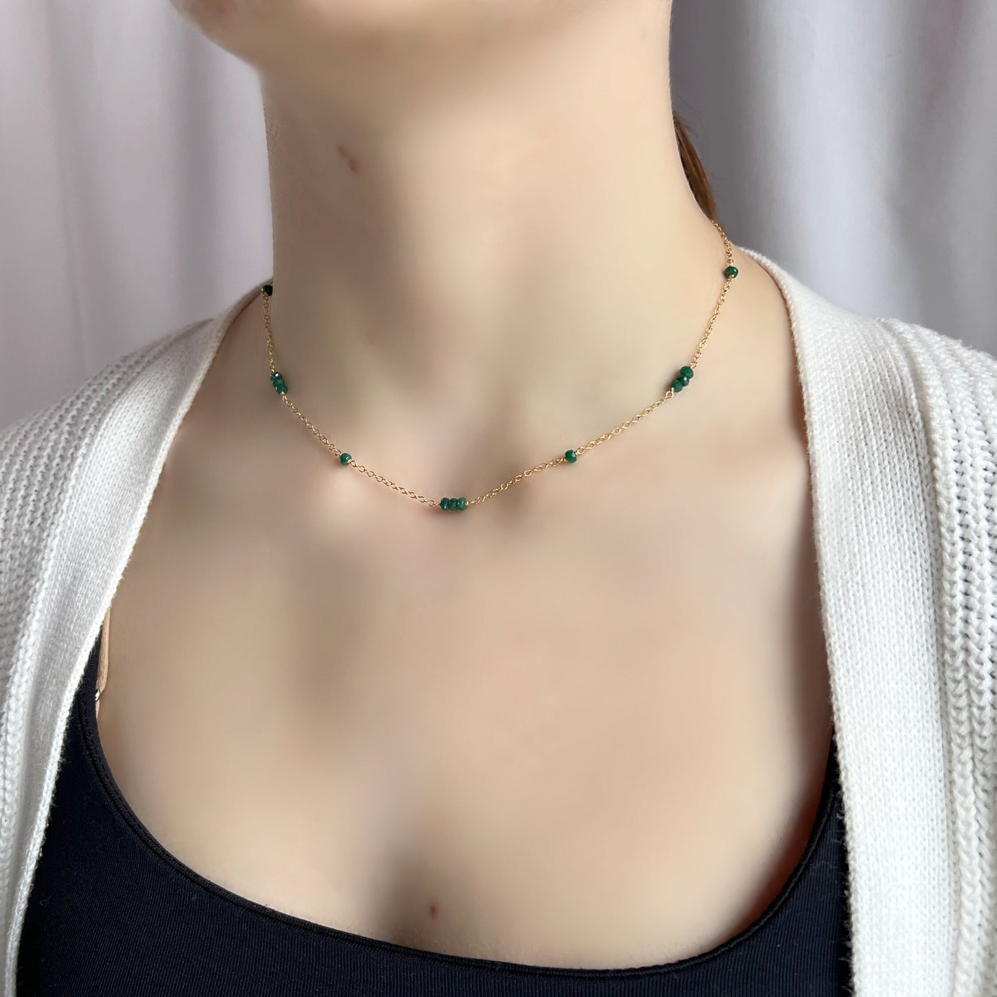 Dainty Emerald Layering Necklace- Delicate May Birthstone Jewelry, Crystalized Beauty, Natural Emeralds in 14K Gold Filled or Sterling Silver