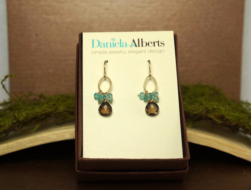 Smoky Quartz Apatite Earrings November Birthstone Dangle Earrings Drop Earrings Dainty Earrings Cluster Earrings Bridesmaid Earrings