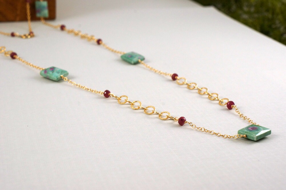 Ruby Long Necklace,Rubycrosite Necklace,Layering Necklace,Delicate Necklace,Mint Necklace,Turquoise Necklace,Red Necklace,Statement Necklace
