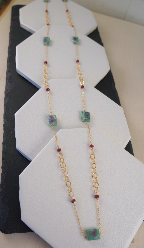 Ruby Long Necklace,Rubycrosite Necklace,Layering Necklace,Delicate Necklace,Mint Necklace,Turquoise Necklace,Red Necklace,Statement Necklace