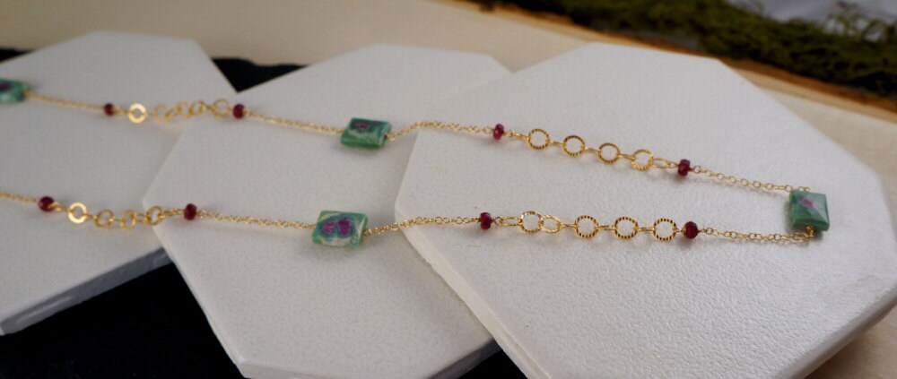 Ruby Long Necklace,Rubycrosite Necklace,Layering Necklace,Delicate Necklace,Mint Necklace,Turquoise Necklace,Red Necklace,Statement Necklace