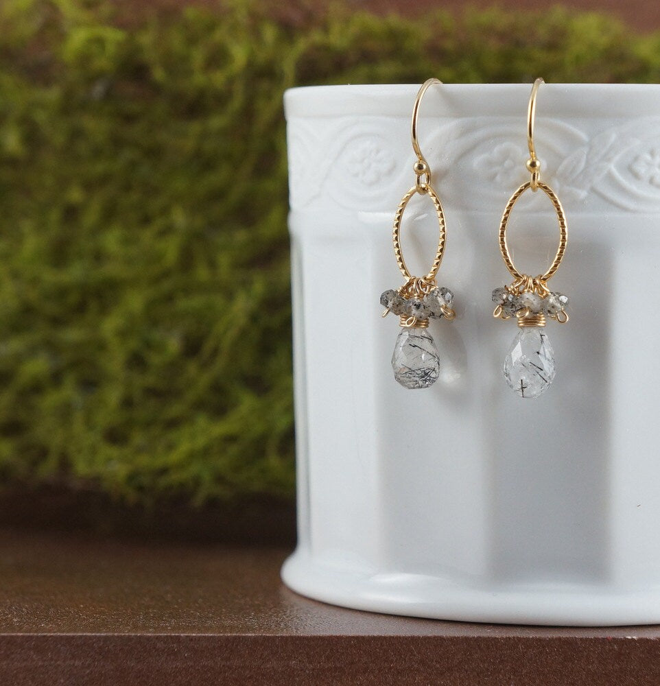 Quartz Earrings Rutilated Quartz Dainty Earrings Cute Earrings Minimalist Earrings Gemstone Earrings Handmade Earrings Crystal Earrings