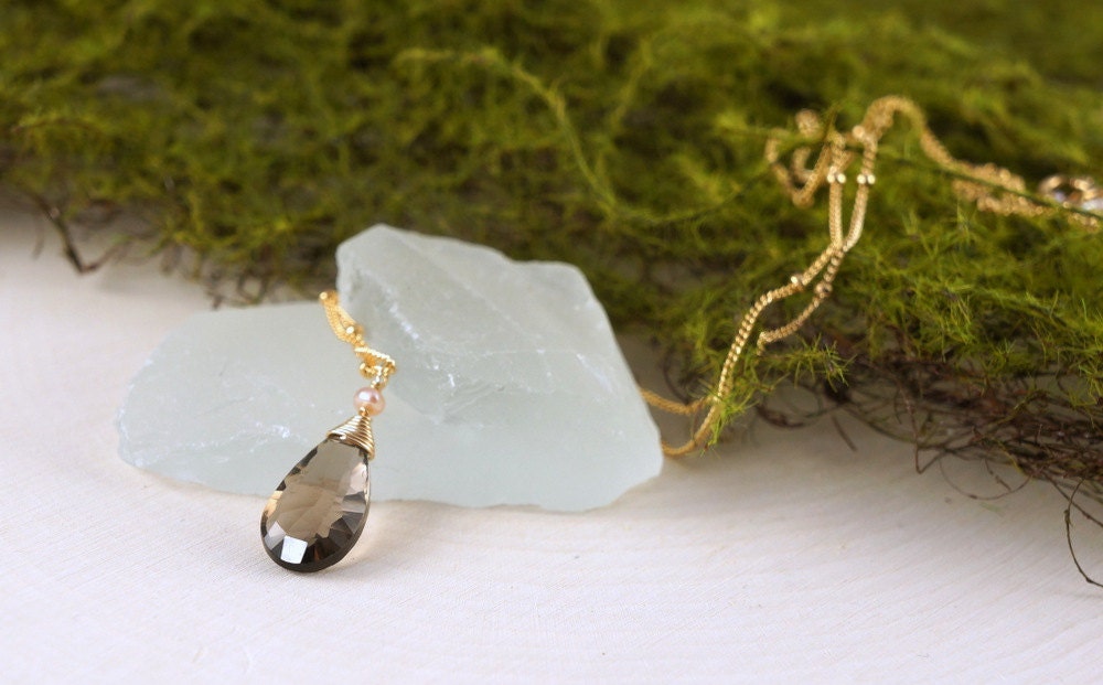 Smoky quartz pendant,Smoky Quartz Necklace,Wire Wrapped