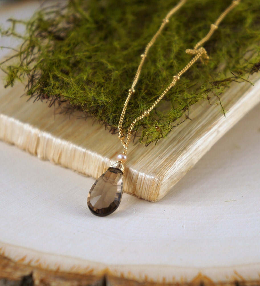 Smoky quartz pendant,Smoky Quartz Necklace,Wire Wrapped