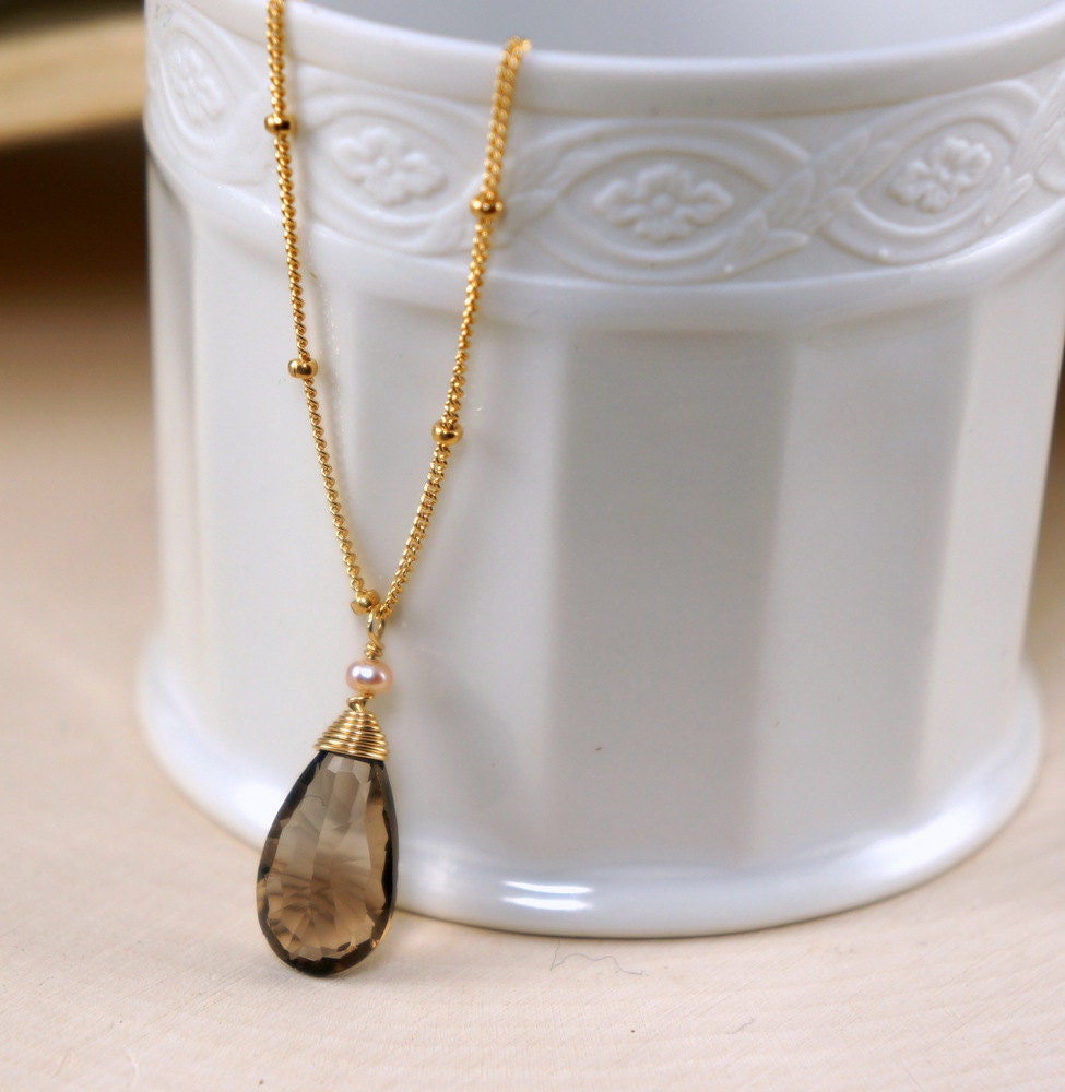 Smoky quartz pendant,Smoky Quartz Necklace,Wire Wrapped
