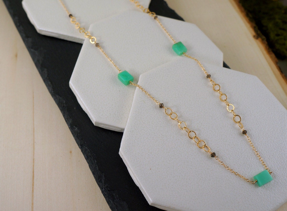 Chrysoprase and Smoky Quartz Necklace