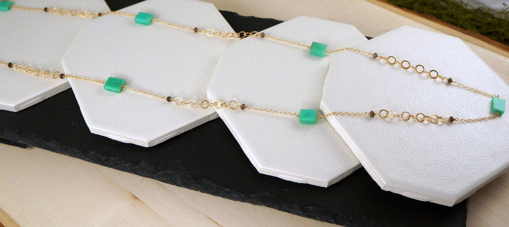 Chrysoprase and Smoky Quartz Necklace