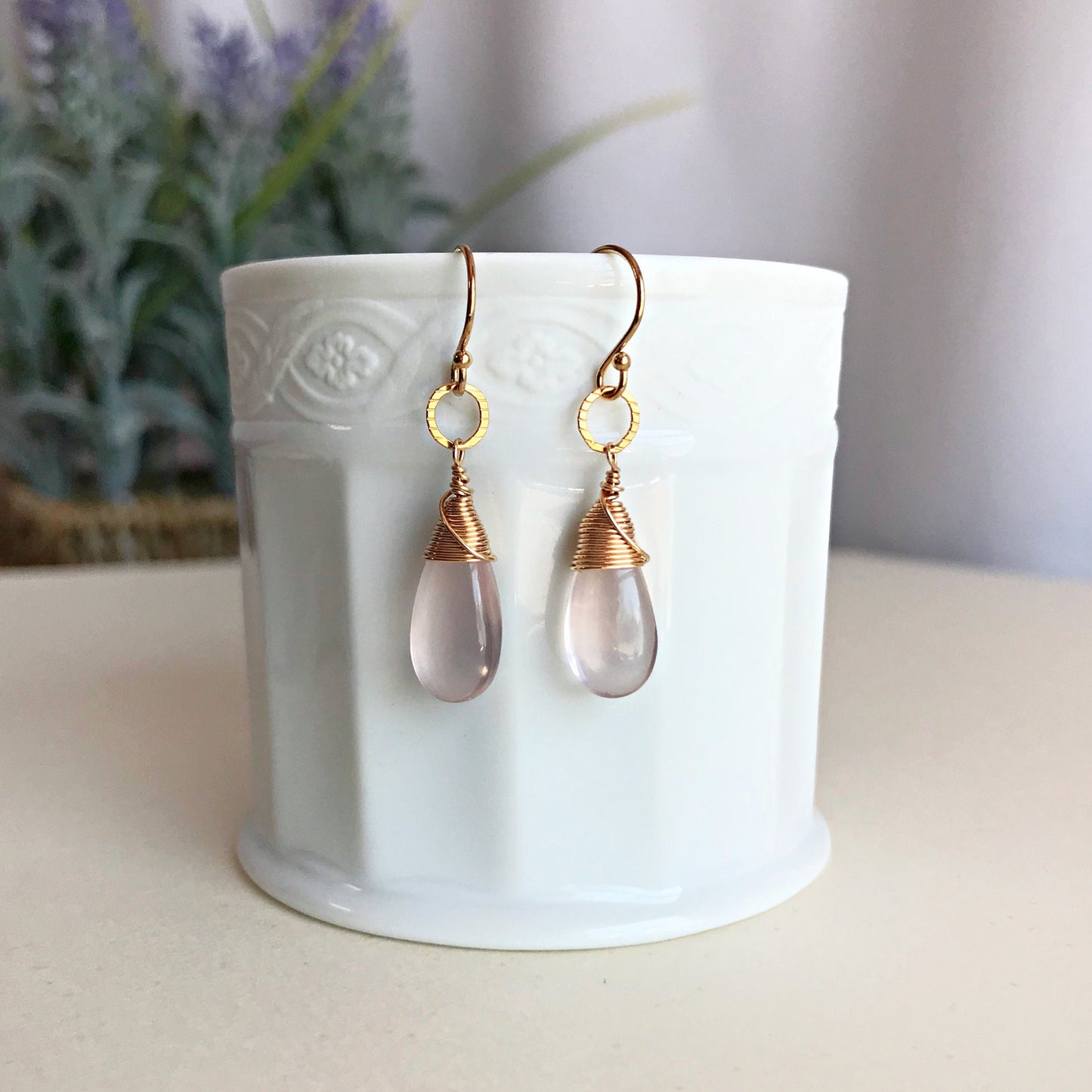 Rose Quartz Earrings Gemstone Earrings Crystal Earrings Minimalist Earrings Silver Earrings Pink Earrings Gold Earrings Cute Earrings