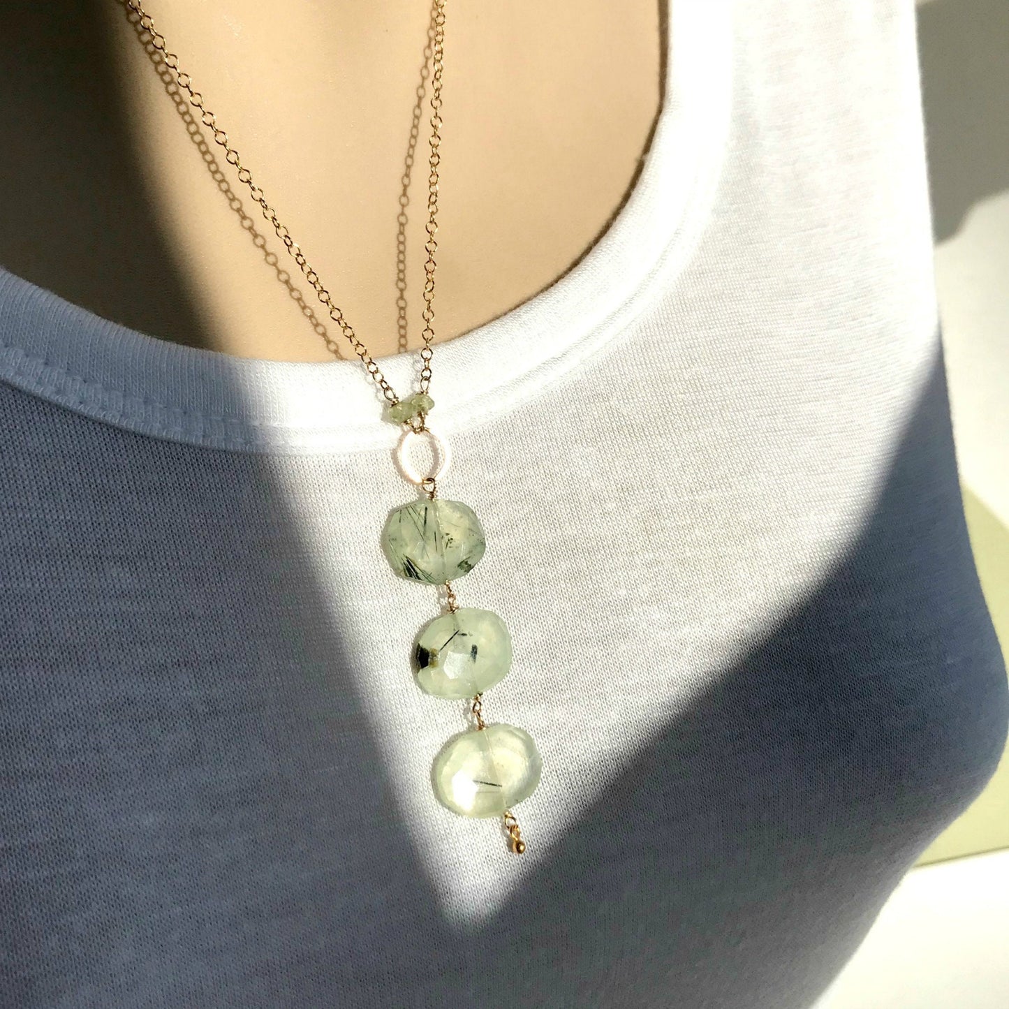 Green Rotile Quartz Necklace Layered Necklace Women Necklace Y Necklace Gemstone Necklace Simple Necklace Gift for Her Valentine's Day