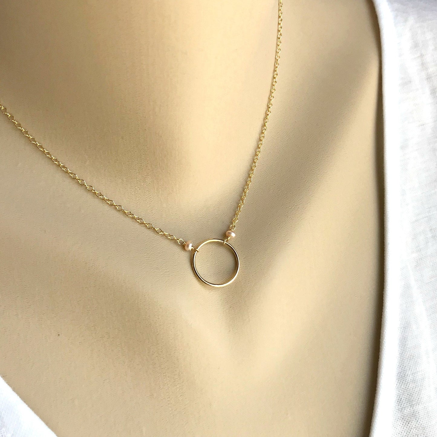 Karma Necklace Gift,Gold Circle Necklace,Emerald Necklace,Pearl Necklace,Birthstone Necklace,Layering Necklace,Dainty Minimalist Necklace