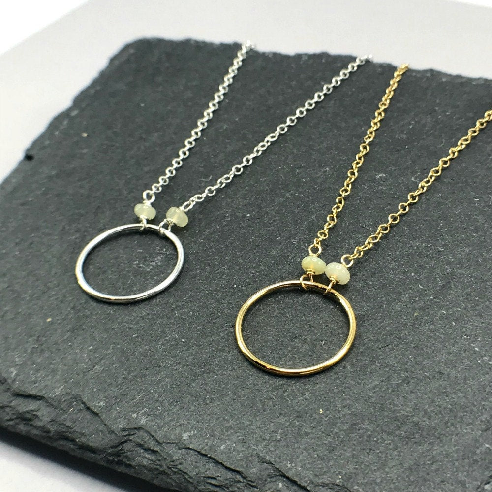 Opal Necklace October Birthstone  Circle Pendant Karma Necklace Dainty Necklace Eternity Necklace Layering Necklace Everyday Necklace