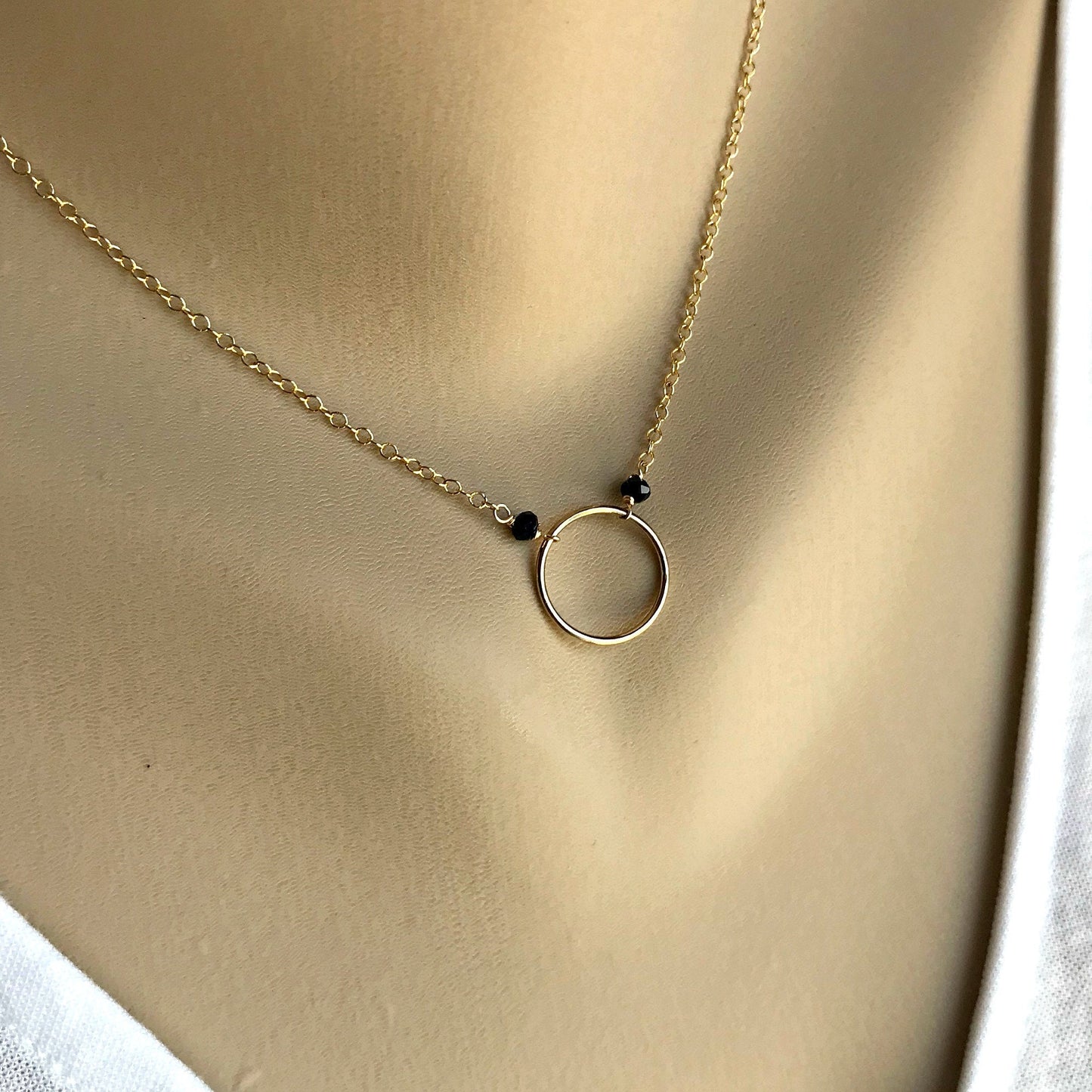 Black Spinel Necklace Circle Necklace Dainty Necklace Eternity Necklace Karma Necklace Layering Necklace Minimalist Necklace Gift for Mom