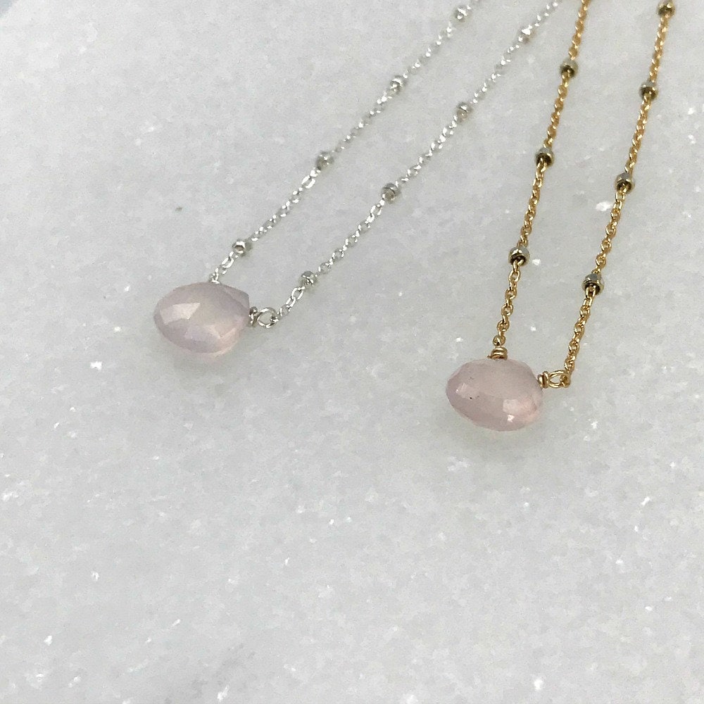 Rose Quartz Pendant October Birthstone Chakra Necklace Delicate Necklace Layering Necklace Dainty Necklace Boho Necklace Gift for her