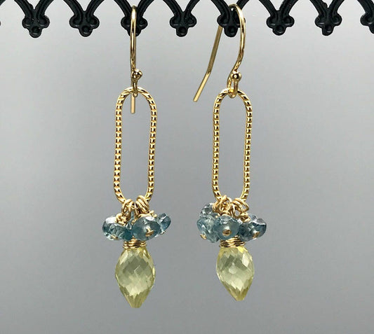Lemon Citrine Earrings Kyanite Earrings Cluster Earrings Yellow Earrings November Birthstone Dangle Earrings Drop Earrings Dainty Earrings