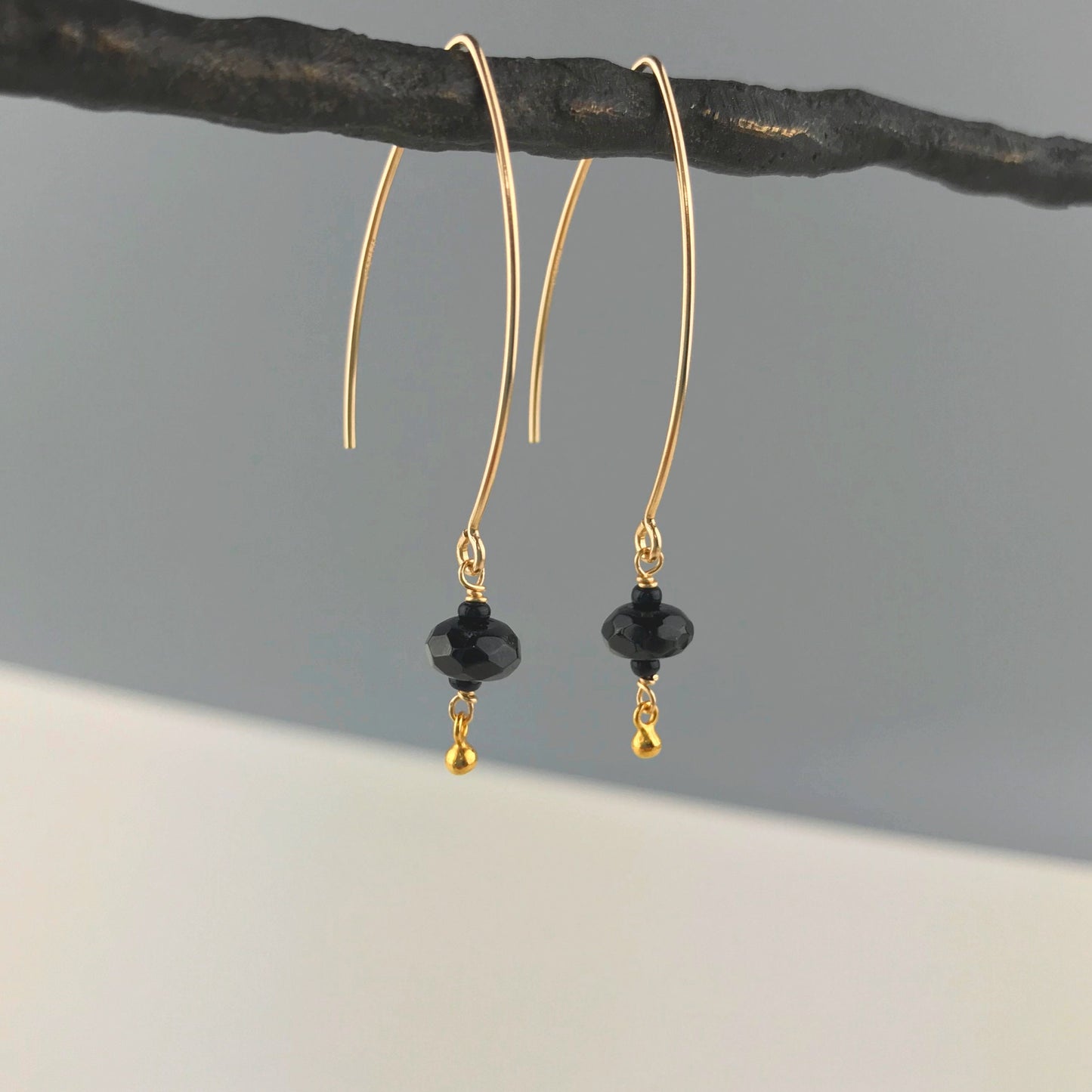 Black Onyx Earrings,Black and Gold Dangle Earrings,Dainty Earrings for Women,Boho Dangly Earrings,Black Bridesmaid Earrings,Drop Earrings