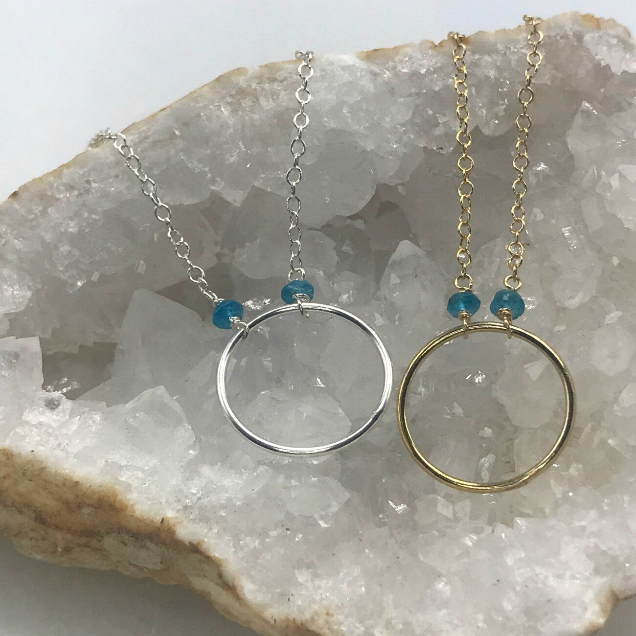 Neon Apatite Necklace Circle Necklace Eternity Necklace Karma Necklace Blue Jewelry Dainty Necklace Delicate Necklace Everyday Necklace