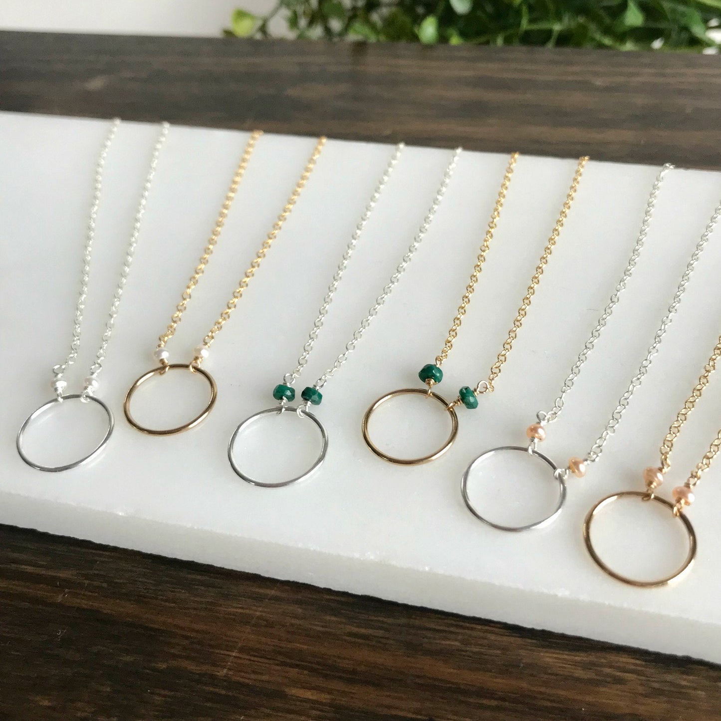 Karma Necklace Gift,Gold Circle Necklace,Emerald Necklace,Pearl Necklace,Birthstone Necklace,Layering Necklace,Dainty Minimalist Necklace