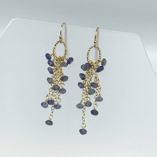 Iolite Earrings Gemstone Earrings Cluster Earrings Blue Earrings Tassel Earrings Dainty Earrings Simple Earrings Earrings for Women