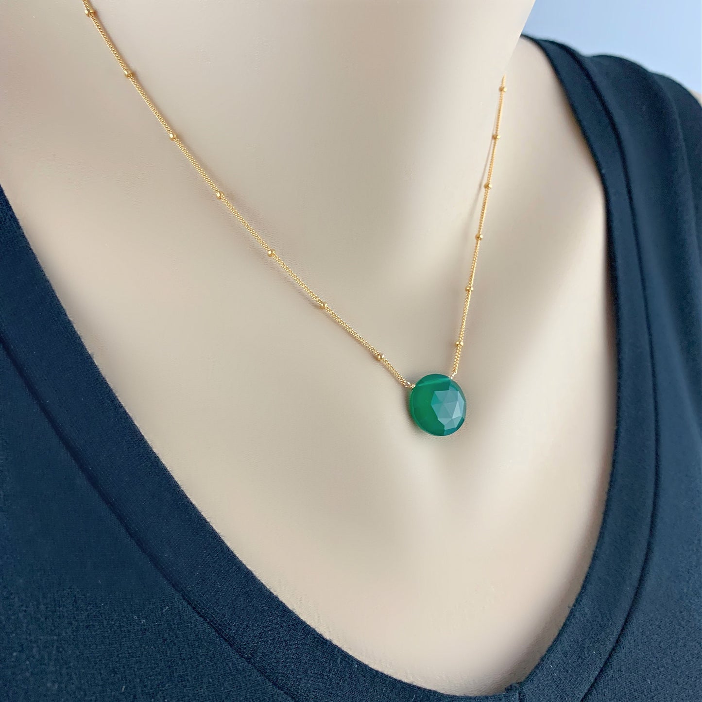 Green Onyx Necklace May Birthstone Layering Necklace Dainty Necklace Gold Necklace Women Necklace Choker Necklace Pendant Necklace