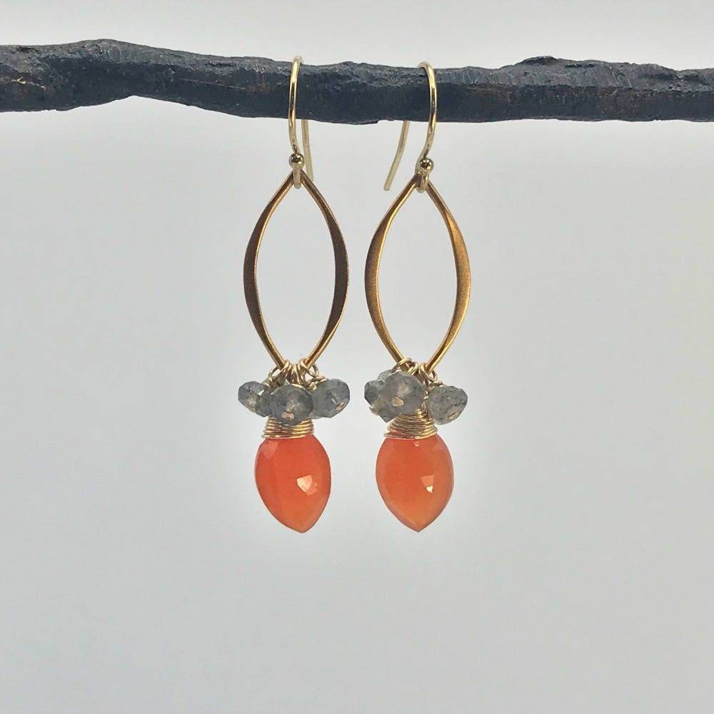 Carnelian Earrings Labradorite Earrings Orange Earrings Dangle Earrings Dainty Earrings Long Earrings Linear Earrings Elegant Earrings