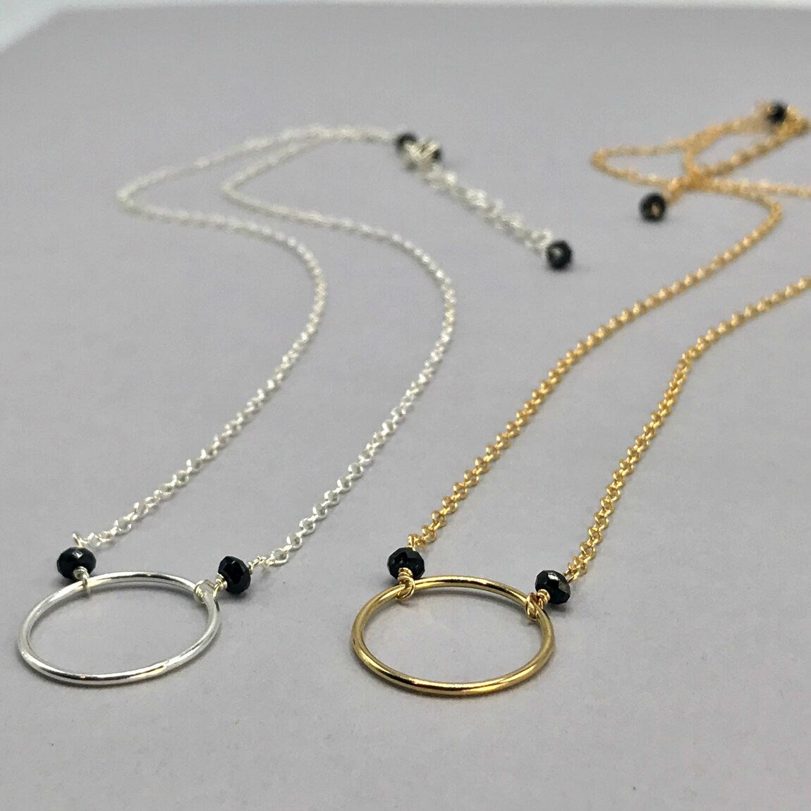 Black Spinel Necklace Circle Necklace Dainty Necklace Eternity Necklace Karma Necklace Layering Necklace Minimalist Necklace Gift for Mom