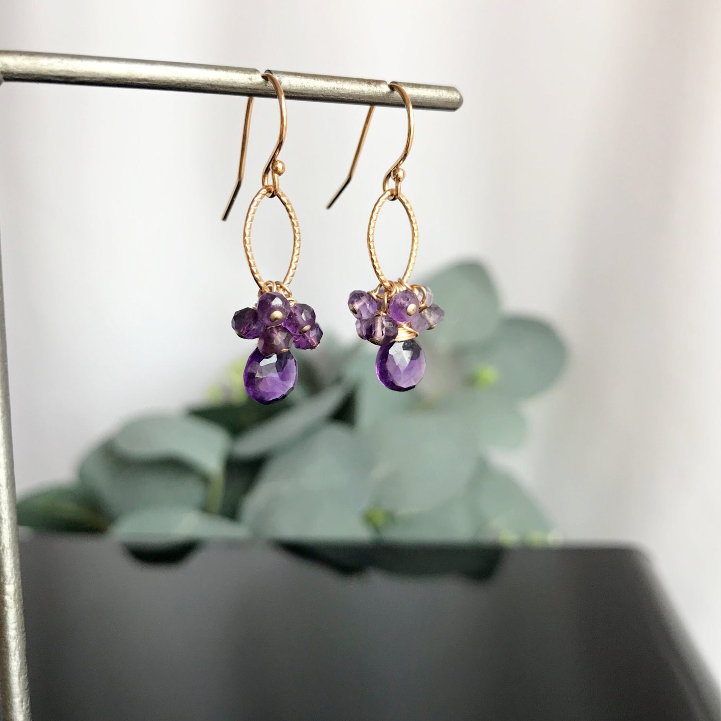 Amethyst Teardrop Cluster Earrings for Women,February Birthstone Jewelry,Chic Purple Delicate Earrings in Gold or Silver,Unique Gift for Her