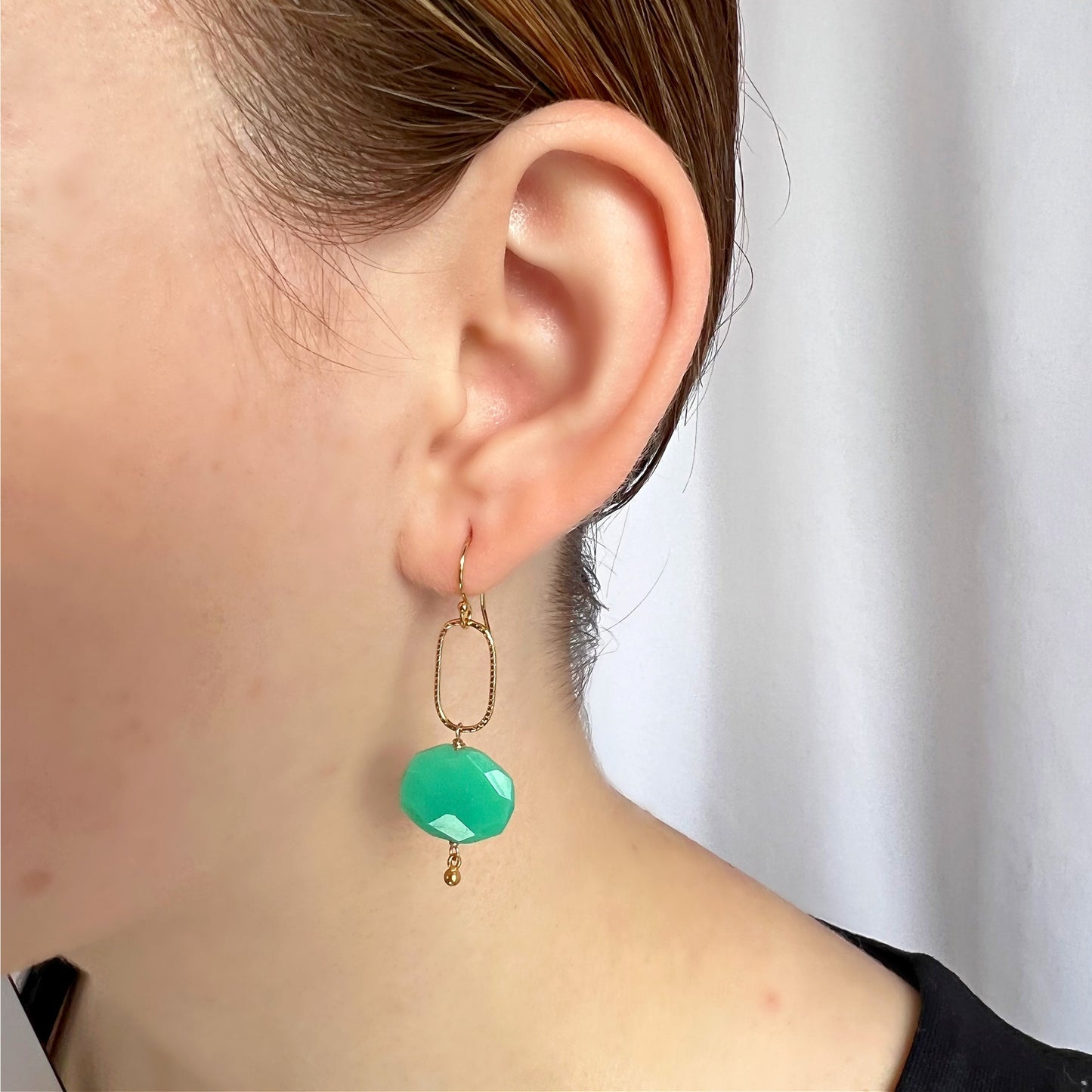 Chrysoprase Earrings,Delicate Earrings,Green Earrings,Handmade Earrings,Birthstone Jewelry,Mint Green Earrings,Link Gold Earrings