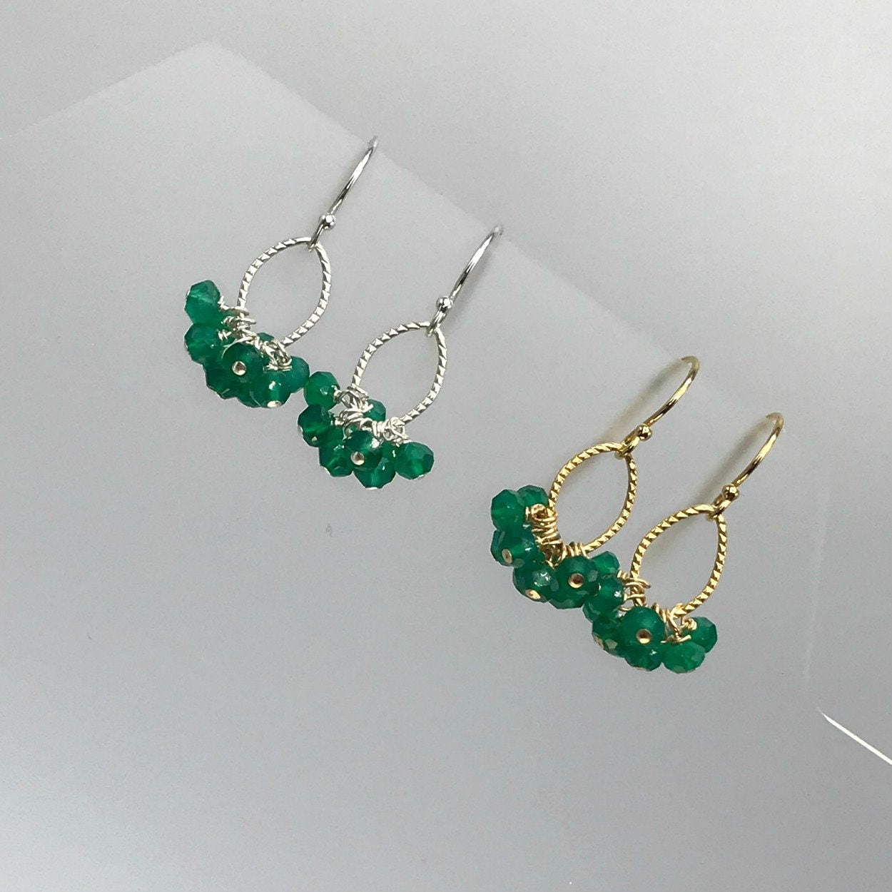 Green Onyx Earrings Delicate Earrings Cluster Earrings Green Earrings May Birthstone Handmade Earring Minimalist Earrings Everyday Earrings