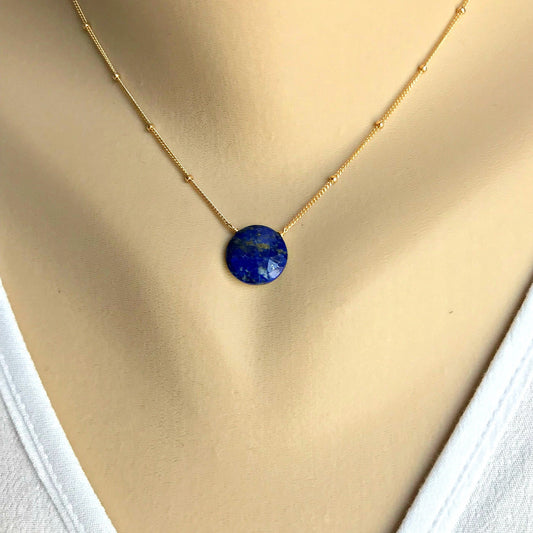 Lapis Lazuli Gold Necklace Pendant Necklace Blue Necklace Simple Necklace Dainty Necklace Women Necklace Gift for Wife Gift for Girlfriend