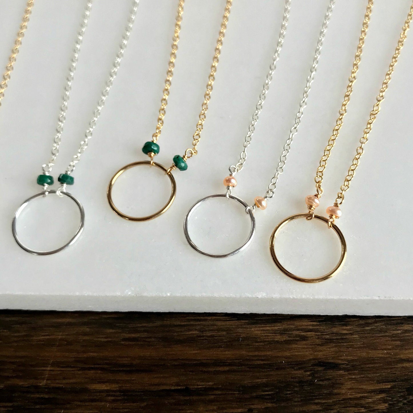 Karma Necklace Gift,Gold Circle Necklace,Emerald Necklace,Pearl Necklace,Birthstone Necklace,Layering Necklace,Dainty Minimalist Necklace