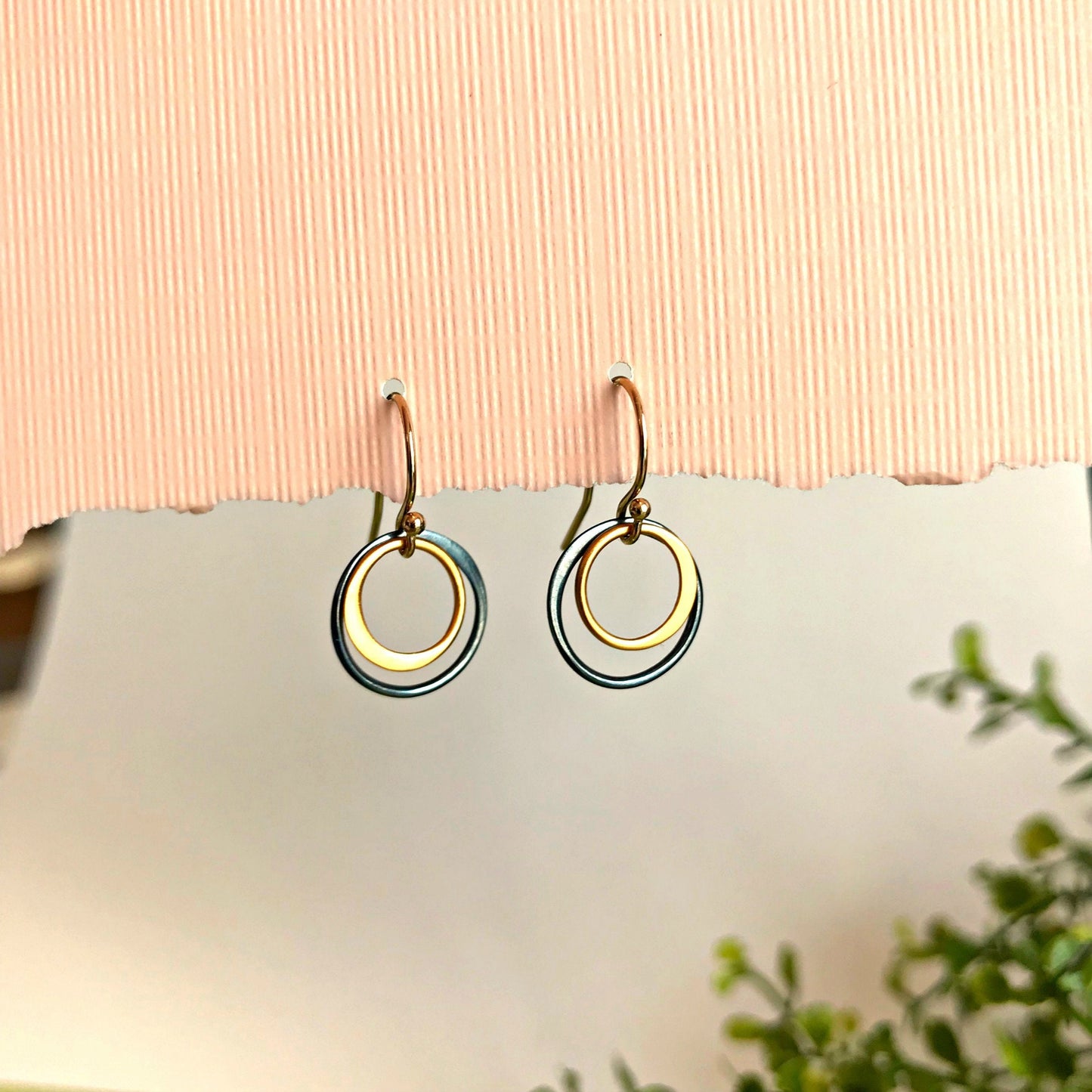 Circle Earrings Mixed Metals Earrings Minimalist Earrings Everyday Earrings Dangle Earrings Birthday Gift Gift for Her Simple Earrings